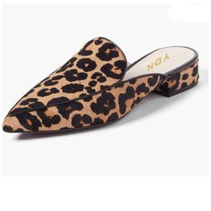 YDN Leopard Low Heel Pointed Toe Slip on Mules
